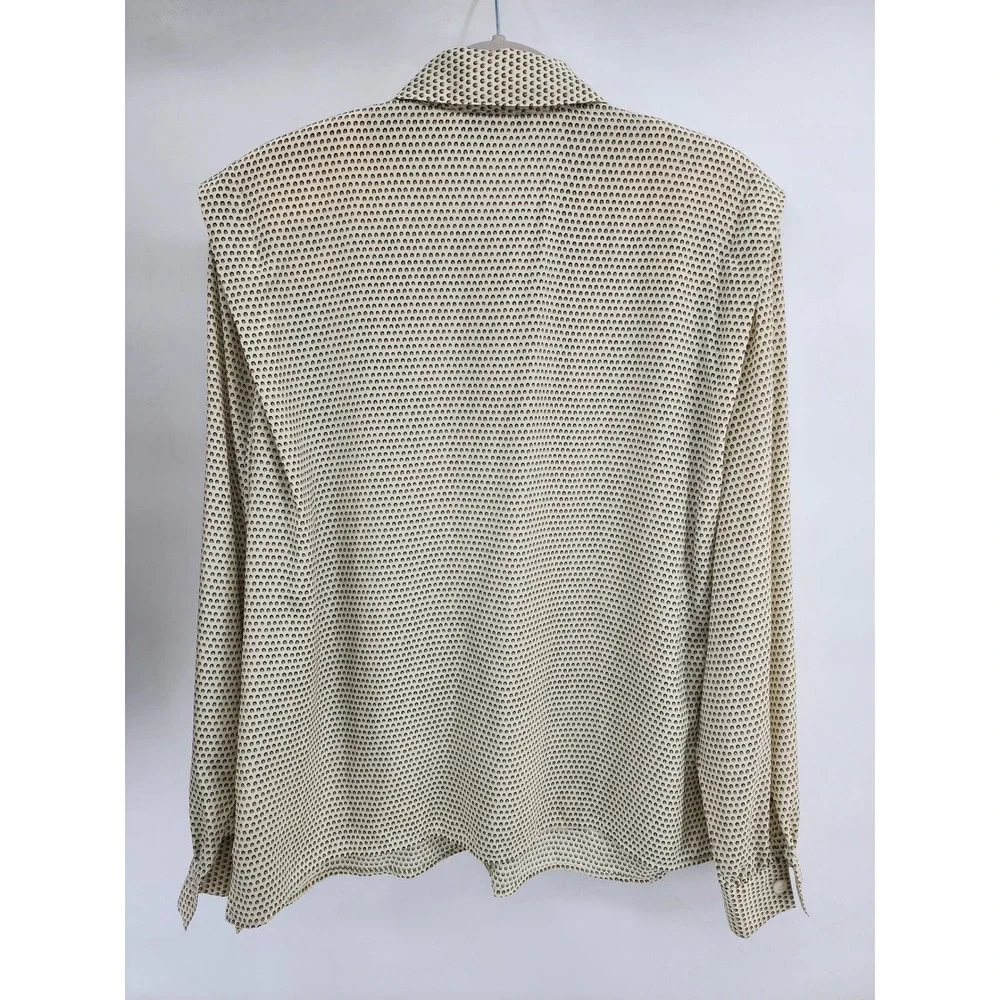 Notations Vintage Tan Black Geometric Print Long Sleeve Button Up Blouse 16